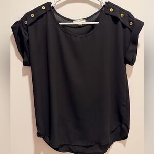 Short-Sleeve Blouse with Gold Shoulder Buttons